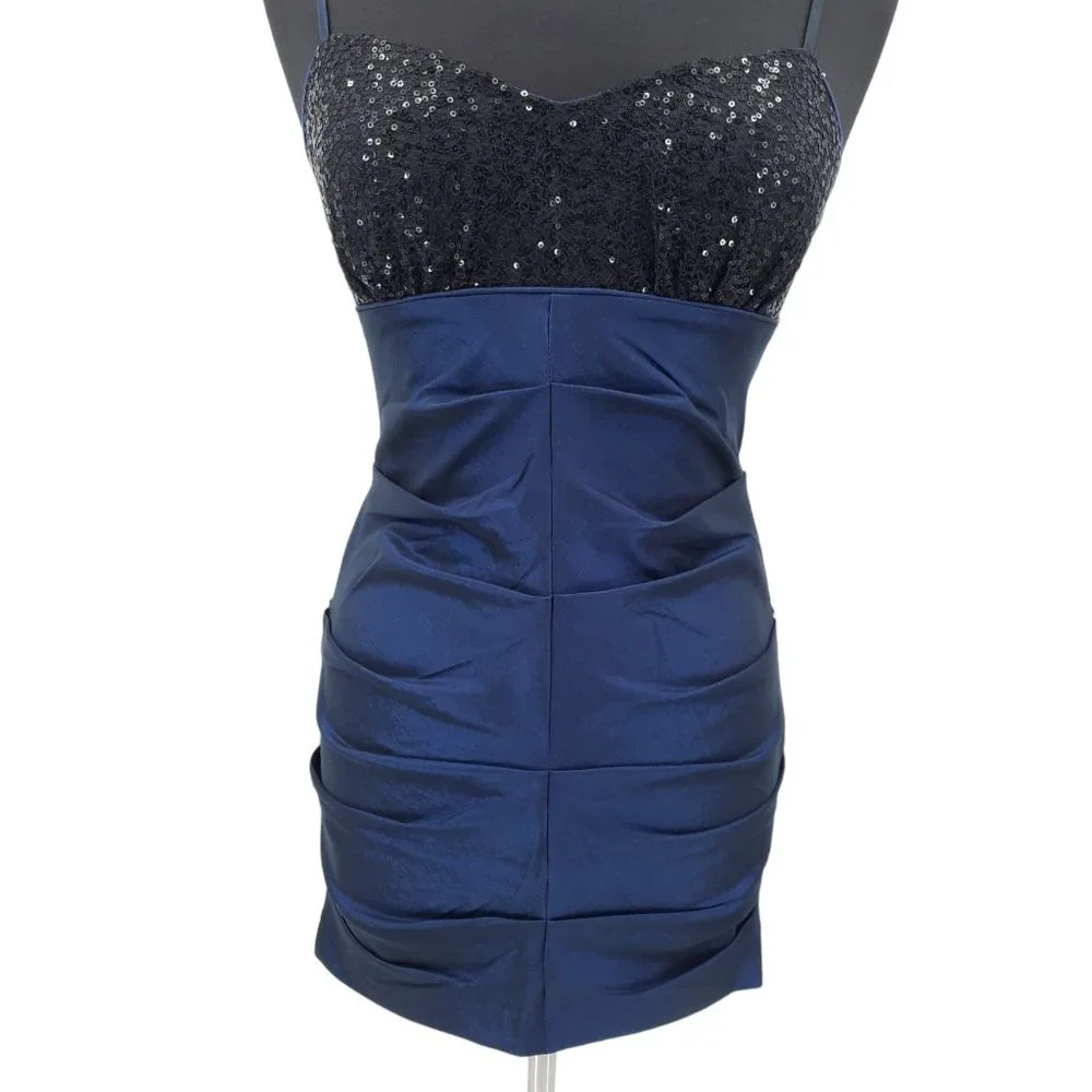 Hailey Logan by Adrianna Papell Blue Taffeta Black Sequin Party Dress Size 5/6_2